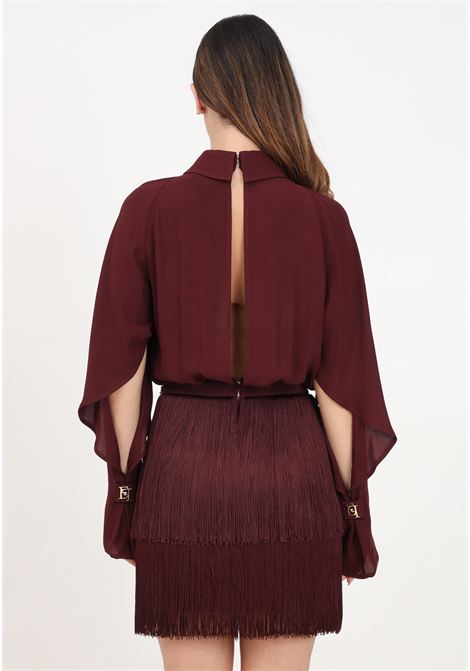Short burgundy women's dress with fringes ELISABETTA FRANCHI | AB65446E2CG3